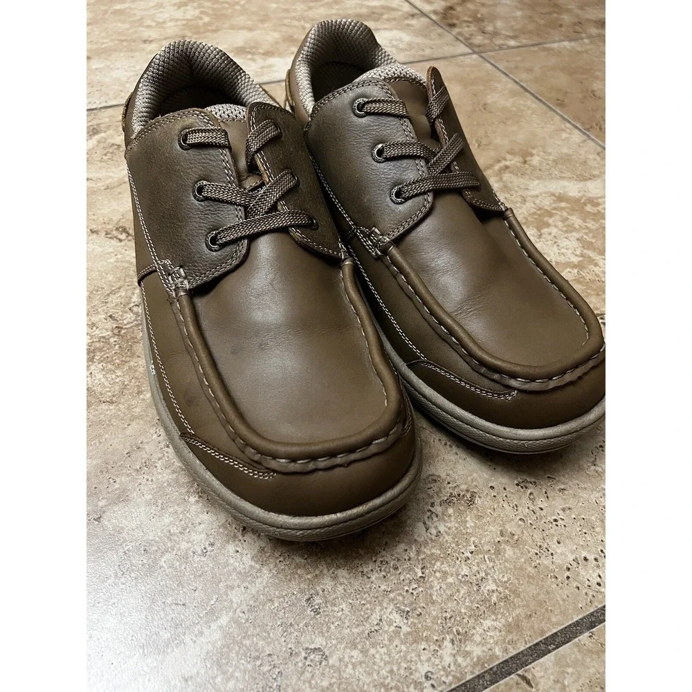 Mens Orthofeet Baton Orthotic Therapeutic Brown Leather Moc Boat Shoes 10 2E EE